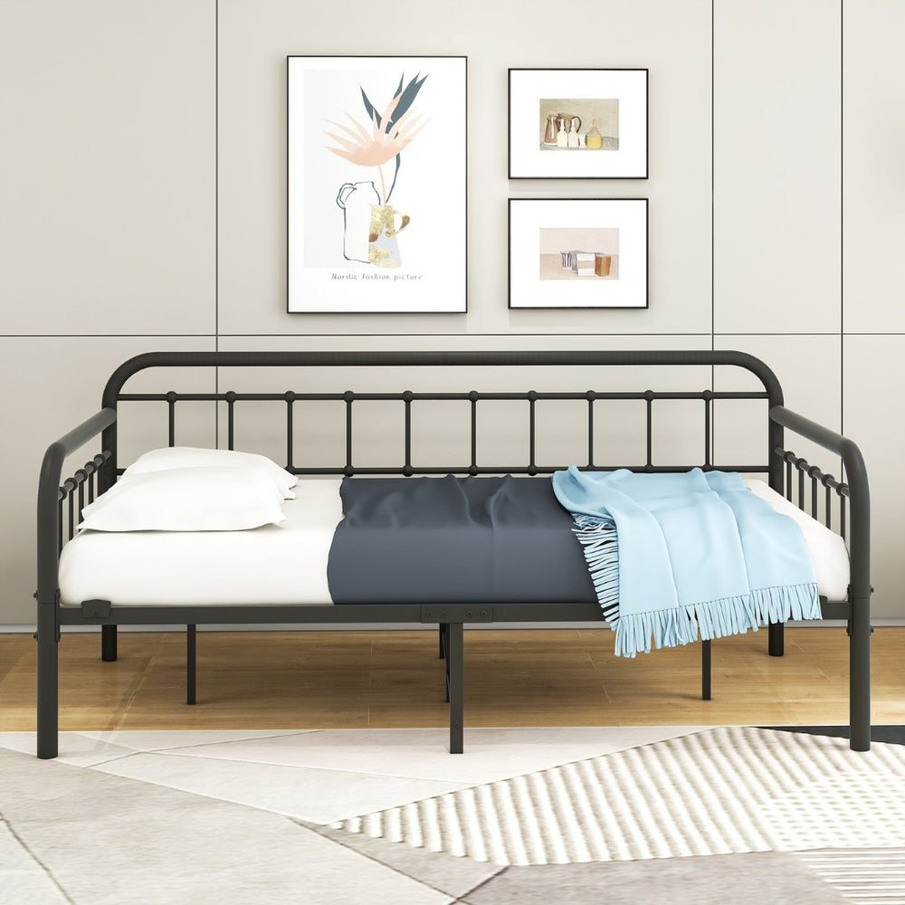 English Elm Metal Twin Daybed Frame Industrial Steel Platform with Under Bed Storage No Box Spring W840P508763