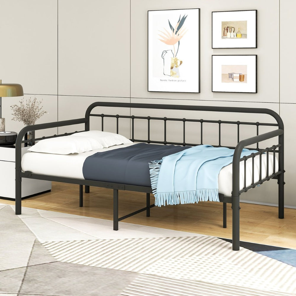 English Elm Metal Twin Daybed Frame Industrial Steel Platform with Under Bed Storage No Box Spring W840P508763