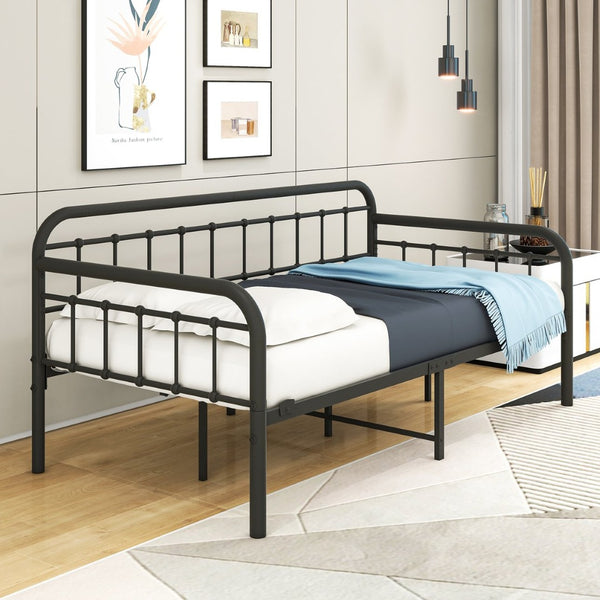 English Elm Metal Twin Daybed Frame Industrial Steel Platform with Under Bed Storage No Box Spring W840P508763