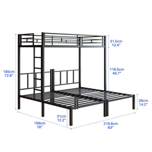 English Elm Twin Over Triple Bunk Bed Powder Coated Steel Frame with Guardrails for Shared Rooms Black W840S00002