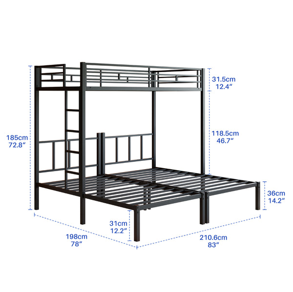 English Elm Twin Over Triple Bunk Bed Powder Coated Steel Frame with Guardrails for Shared Rooms Black W840S00002