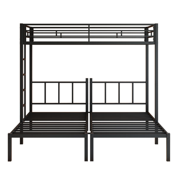 English Elm Twin Over Triple Bunk Bed Powder Coated Steel Frame with Guardrails for Shared Rooms Black W840S00002