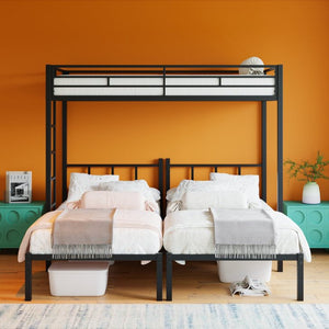 English Elm Twin Over Triple Bunk Bed Powder Coated Steel Frame with Guardrails for Shared Rooms Black W840S00002