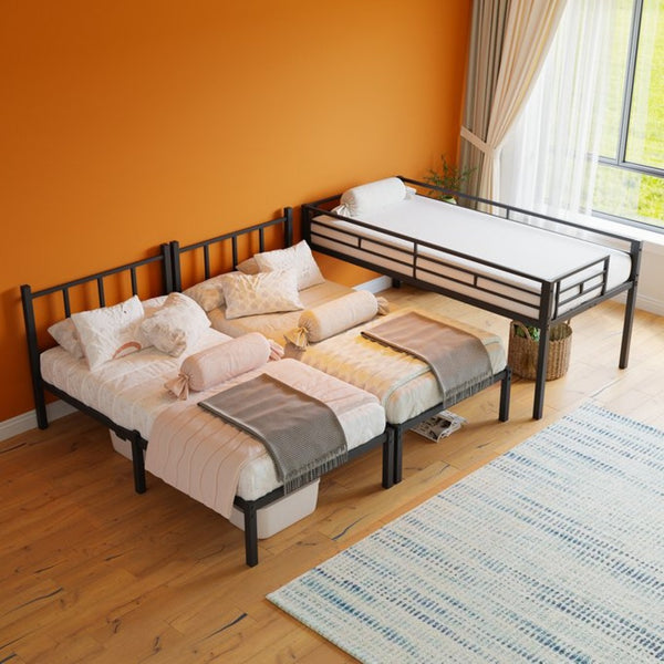 English Elm Twin Over Triple Bunk Bed Powder Coated Steel Frame with Guardrails for Shared Rooms Black W840S00002