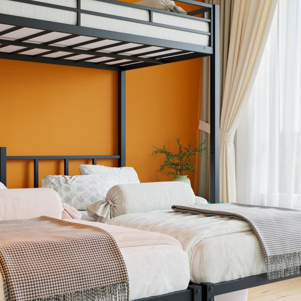 English Elm Twin Over Triple Bunk Bed Powder Coated Steel Frame with Guardrails for Shared Rooms Black W840S00002