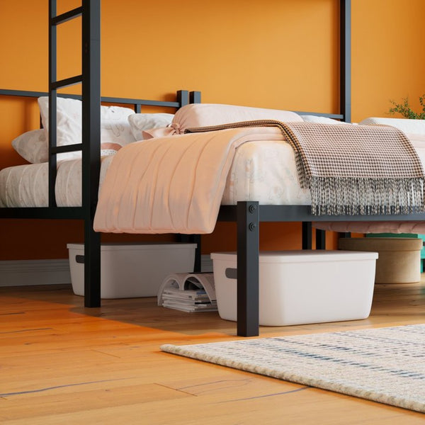 English Elm Twin Over Triple Bunk Bed Powder Coated Steel Frame with Guardrails for Shared Rooms Black W840S00002
