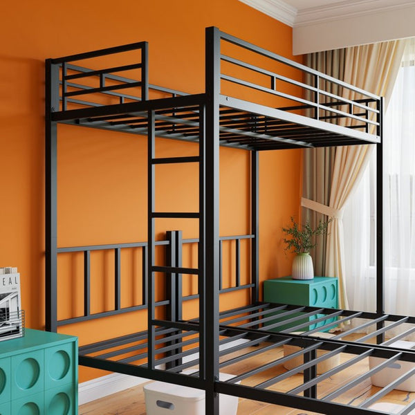 English Elm Twin Over Triple Bunk Bed Powder Coated Steel Frame with Guardrails for Shared Rooms Black W840S00002