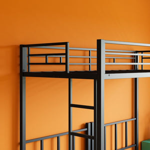 English Elm Twin Over Triple Bunk Bed Powder Coated Steel Frame with Guardrails for Shared Rooms Black W840S00002