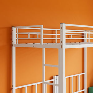 English Elm Twin Over Triple Bunk Bed Powder Coated Steel Frame with Guardrails for Shared Rooms White W840S00003