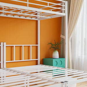 English Elm Twin Over Triple Bunk Bed Powder Coated Steel Frame with Guardrails for Shared Rooms White W840S00003