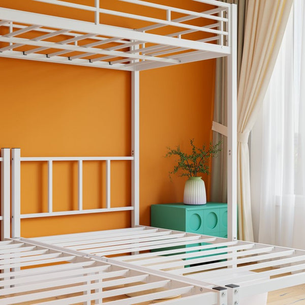 English Elm Twin Over Triple Bunk Bed Powder Coated Steel Frame with Guardrails for Shared Rooms White W840S00003