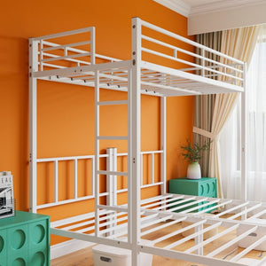 English Elm Twin Over Triple Bunk Bed Powder Coated Steel Frame with Guardrails for Shared Rooms White W840S00003