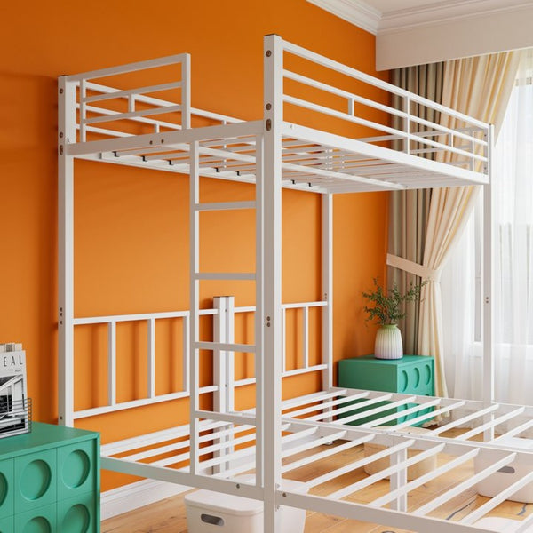 English Elm Twin Over Triple Bunk Bed Powder Coated Steel Frame with Guardrails for Shared Rooms White W840S00003