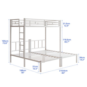 English Elm Twin Over Triple Bunk Bed Powder Coated Steel Frame with Guardrails for Shared Rooms White W840S00003