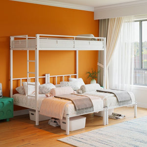 English Elm Twin Over Triple Bunk Bed Powder Coated Steel Frame with Guardrails for Shared Rooms White W840S00003