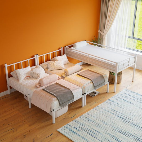 English Elm Twin Over Triple Bunk Bed Powder Coated Steel Frame with Guardrails for Shared Rooms White W840S00003