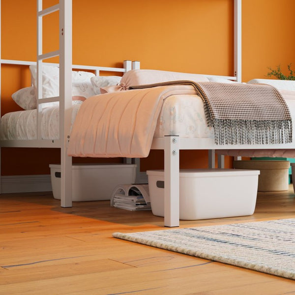 English Elm Twin Over Triple Bunk Bed Powder Coated Steel Frame with Guardrails for Shared Rooms White W840S00003