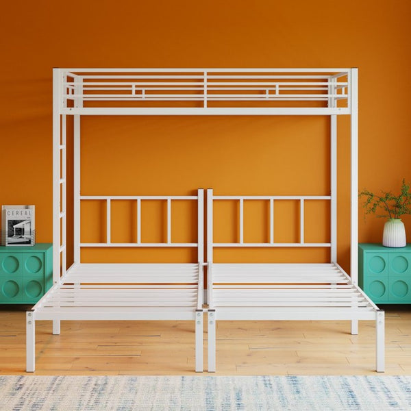 English Elm Twin Over Triple Bunk Bed Powder Coated Steel Frame with Guardrails for Shared Rooms White W840S00003