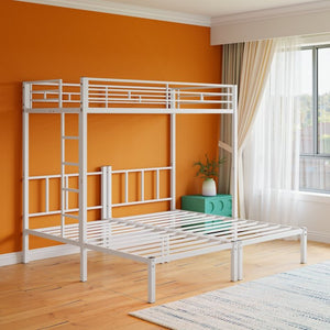 English Elm Twin Over Triple Bunk Bed Powder Coated Steel Frame with Guardrails for Shared Rooms White W840S00003