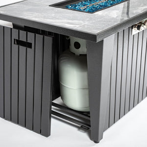 English Elm 42 Inch Rectangular Propane Fire Pit Table with Marble Tile Top and Glass Wind Guard W853120888