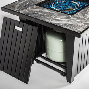 English Elm 32 Inch Propane Fire Pit Table with Marble Tile Top Glass Beads and Wind Guard for Patio W853120902
