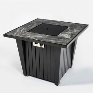 English Elm 32 Inch Propane Fire Pit Table with Marble Tile Top Glass Beads and Wind Guard for Patio W853120902