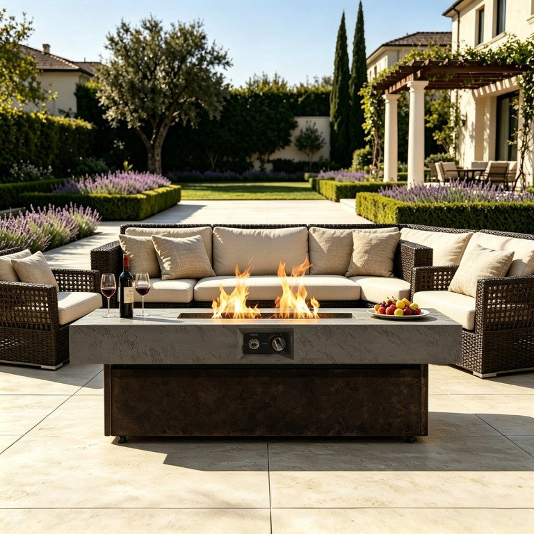 English Elm 50000 BTU Propane Fire Pit Table Dual Height Zinc Aluminum Smokeless Outdoor Patio W853P553884