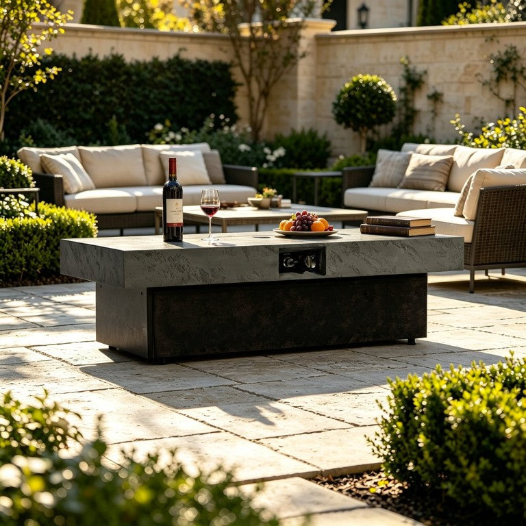 English Elm 50000 BTU Propane Fire Pit Table Dual Height Zinc Aluminum Smokeless Outdoor Patio W853P553884