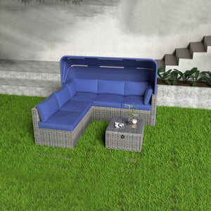 English Elm 6 Piece Outdoor Rattan Sectional Daybed Set with Retractable Canopy Poolside Patio W861S00010