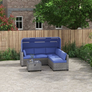 English Elm 6 Piece Outdoor Rattan Sectional Daybed Set with Retractable Canopy Poolside Patio W861S00010