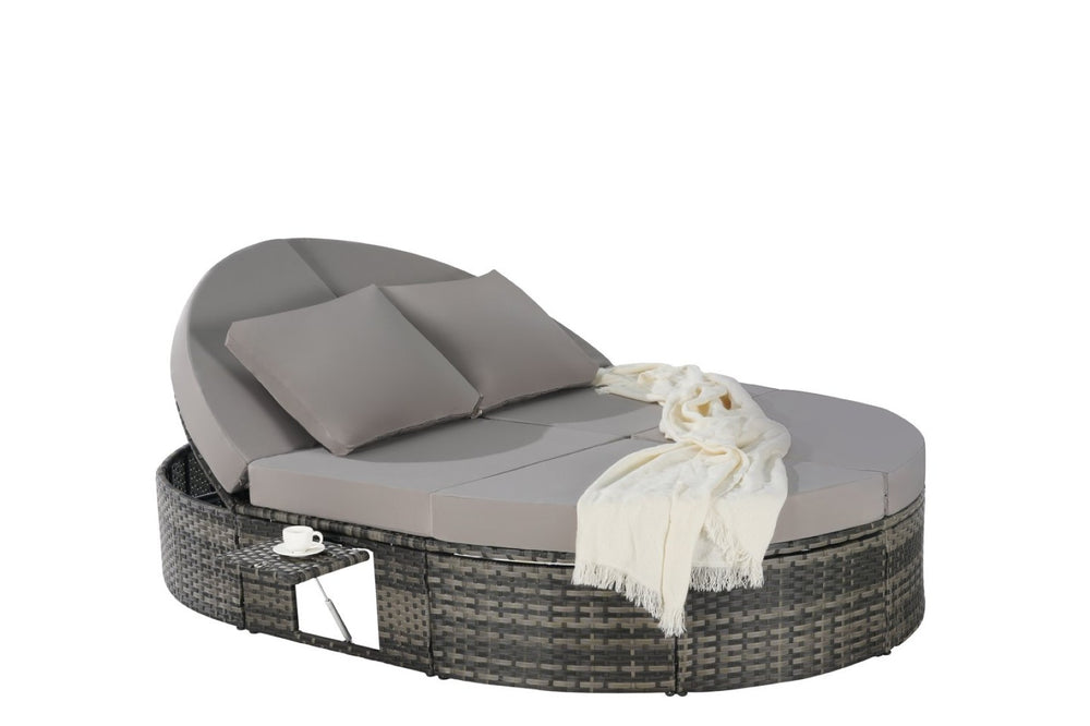 English Elm Outdoor Round Pe Rattan Daybed with Retractable Canopy and Reclining Backrest W874P415356