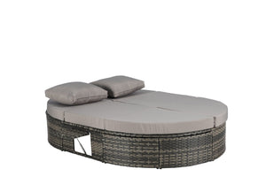 English Elm Outdoor Round Pe Rattan Daybed with Retractable Canopy and Reclining Backrest W874P415356