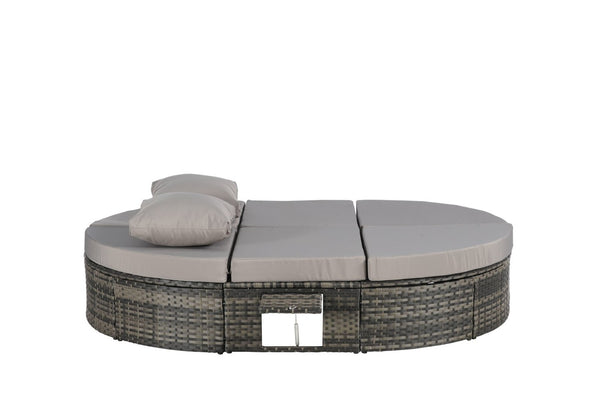 English Elm Outdoor Round Pe Rattan Daybed with Retractable Canopy and Reclining Backrest W874P415356