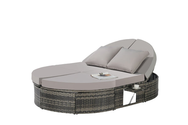 English Elm Outdoor Round Pe Rattan Daybed with Retractable Canopy and Reclining Backrest W874P415356