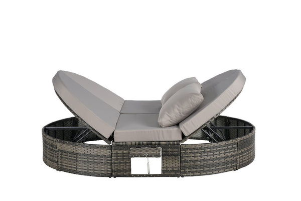 English Elm Outdoor Round Pe Rattan Daybed with Retractable Canopy and Reclining Backrest W874P415356