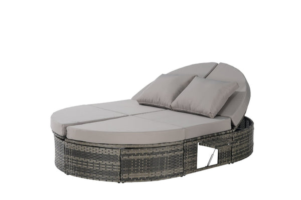 English Elm Outdoor Round Pe Rattan Daybed with Retractable Canopy and Reclining Backrest W874P415356