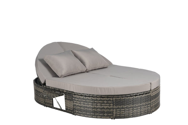 English Elm Outdoor Round Pe Rattan Daybed with Retractable Canopy and Reclining Backrest W874P415356