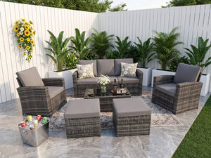 English Elm Outdoor Hand-woven Pe Rattan 6 Piece Patio Sectional Set with Aluminum Frame Light Gray W874S00089