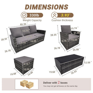 English Elm Outdoor Hand-woven Pe Rattan 6 Piece Patio Sectional Set with Aluminum Frame Light Gray W874S00089