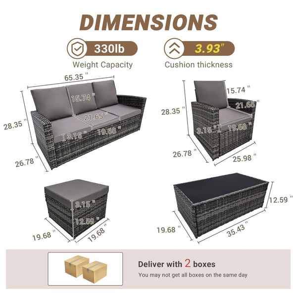 English Elm Outdoor Hand-woven Pe Rattan 6 Piece Patio Sectional Set with Aluminum Frame Light Gray W874S00089