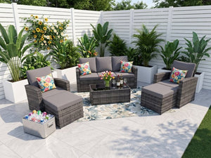 English Elm Outdoor Hand-woven Pe Rattan 6 Piece Patio Sectional Set with Aluminum Frame Light Gray W874S00089
