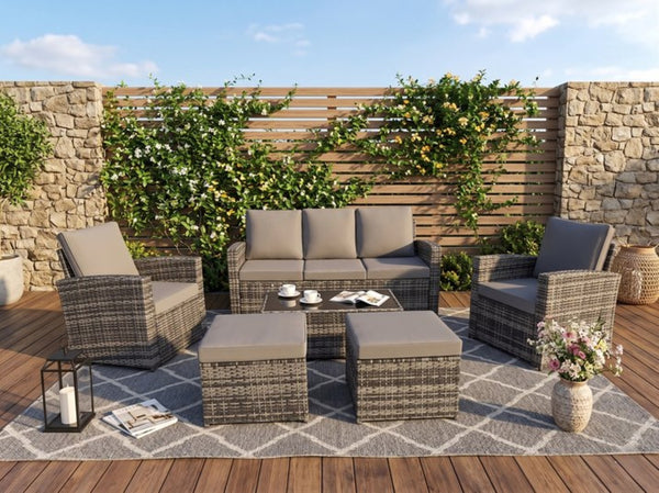 English Elm Outdoor Hand-woven Pe Rattan 6 Piece Patio Sectional Set with Aluminum Frame Light Gray W874S00089