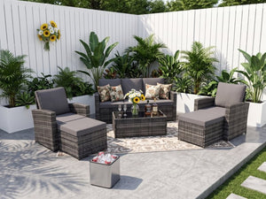 English Elm Outdoor Hand-woven Pe Rattan 6 Piece Patio Sectional Set with Aluminum Frame Light Gray W874S00089