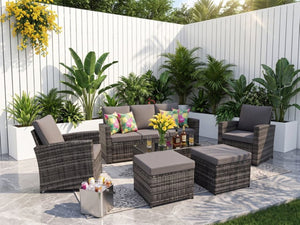 English Elm Outdoor Hand-woven Pe Rattan 6 Piece Patio Sectional Set with Aluminum Frame Light Gray W874S00089
