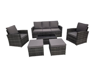English Elm Outdoor Hand-woven Pe Rattan 6 Piece Patio Sectional Set with Aluminum Frame Light Gray W874S00089