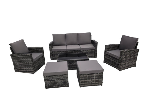English Elm Outdoor Hand-woven Pe Rattan 6 Piece Patio Sectional Set with Aluminum Frame Light Gray W874S00089