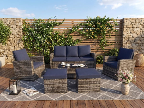 English Elm Outdoor Hand-woven Pe Rattan 6 Piece Patio Sectional Set with Aluminum Frame Dark Blue W874S00090