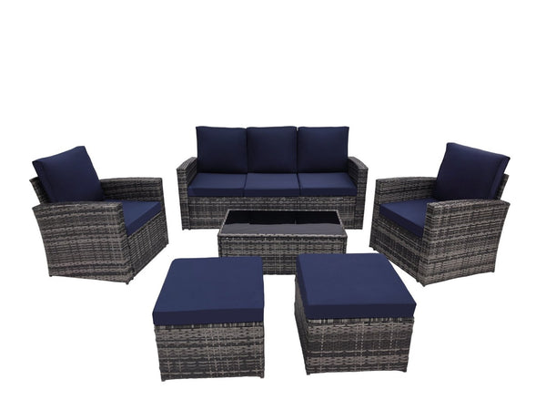English Elm Outdoor Hand-woven Pe Rattan 6 Piece Patio Sectional Set with Aluminum Frame Dark Blue W874S00090