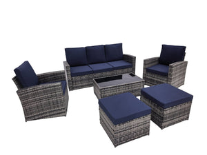 English Elm Outdoor Hand-woven Pe Rattan 6 Piece Patio Sectional Set with Aluminum Frame Dark Blue W874S00090
