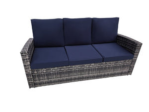 English Elm Outdoor Hand-woven Pe Rattan 6 Piece Patio Sectional Set with Aluminum Frame Dark Blue W874S00090